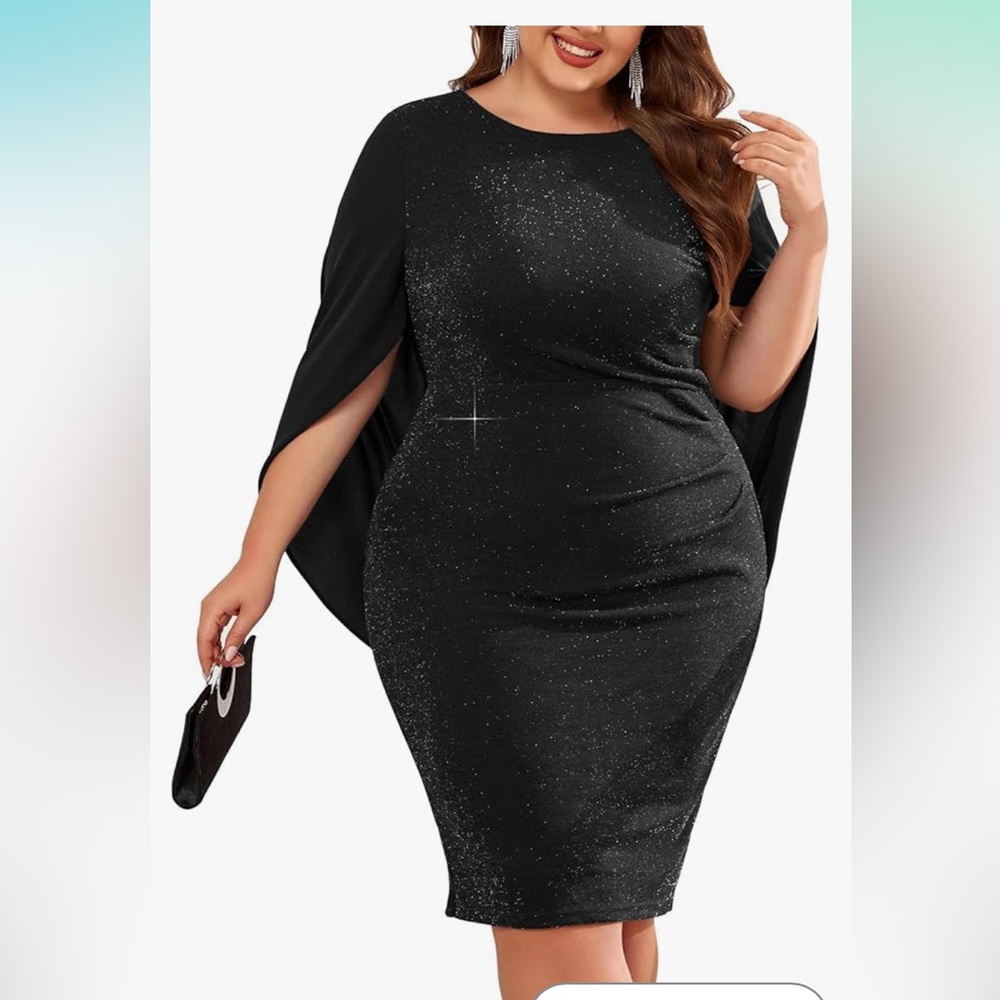 NWT Cape Sleeve Dress for Women Midi Chiffon Cloak Club Dress Cocktail Dresses